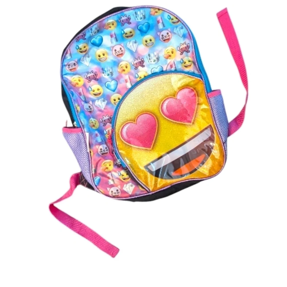 NWOT Emoji Heart Eyes Backpack with Pink Straps